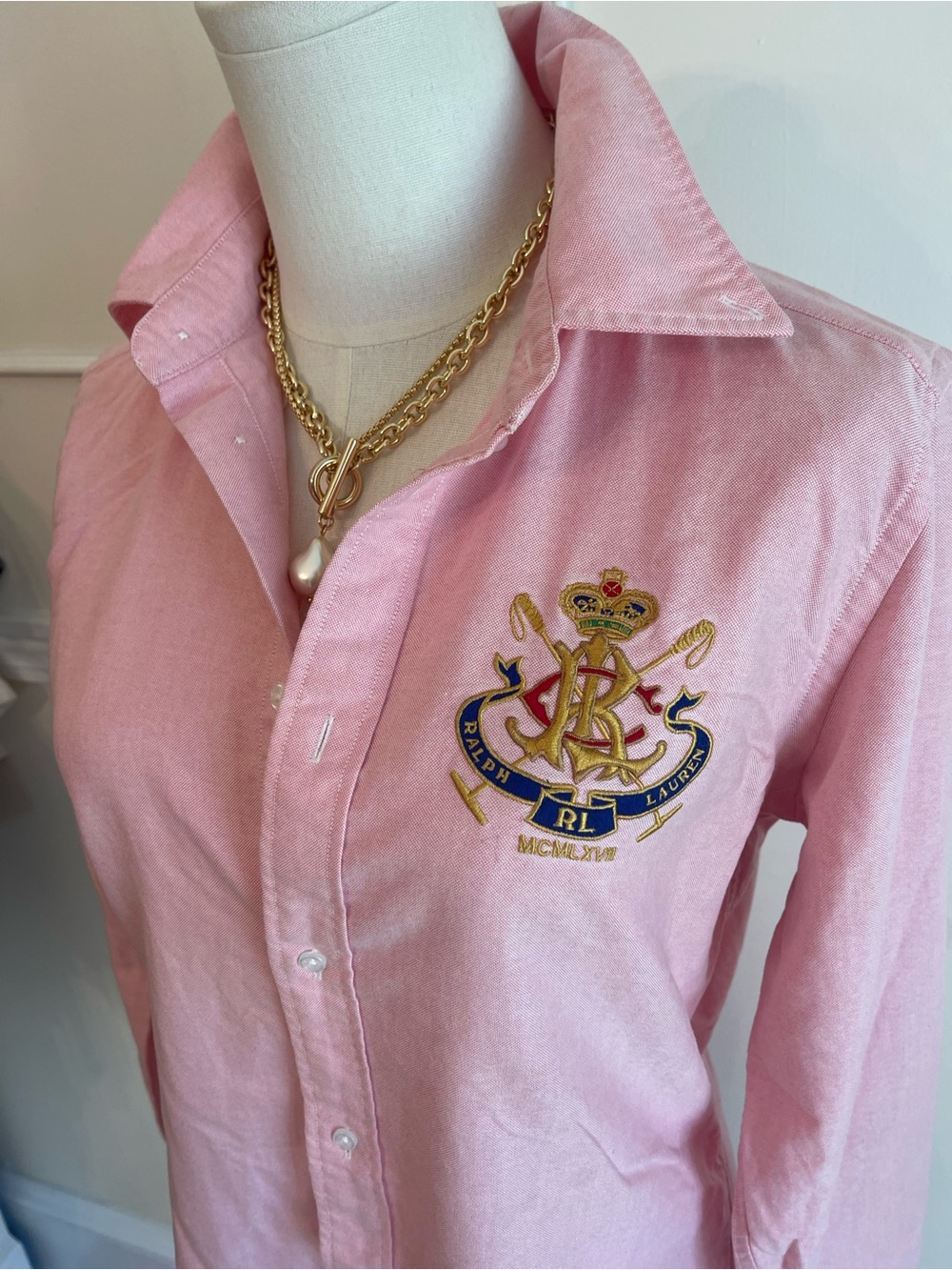 Ralph Lauren Pink Crest Embroidered Button-Down Shirt